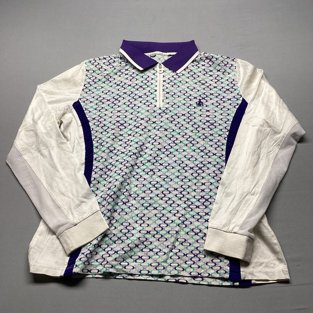 Bean Pole Golf 1/4 Zip Womens Long Sleeve Size Small Purple‎ Geometric
